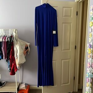 Norma Kamali Long Sleeve Turtleneck Fishtail Jumpsuit NWT Size S Electric Blue